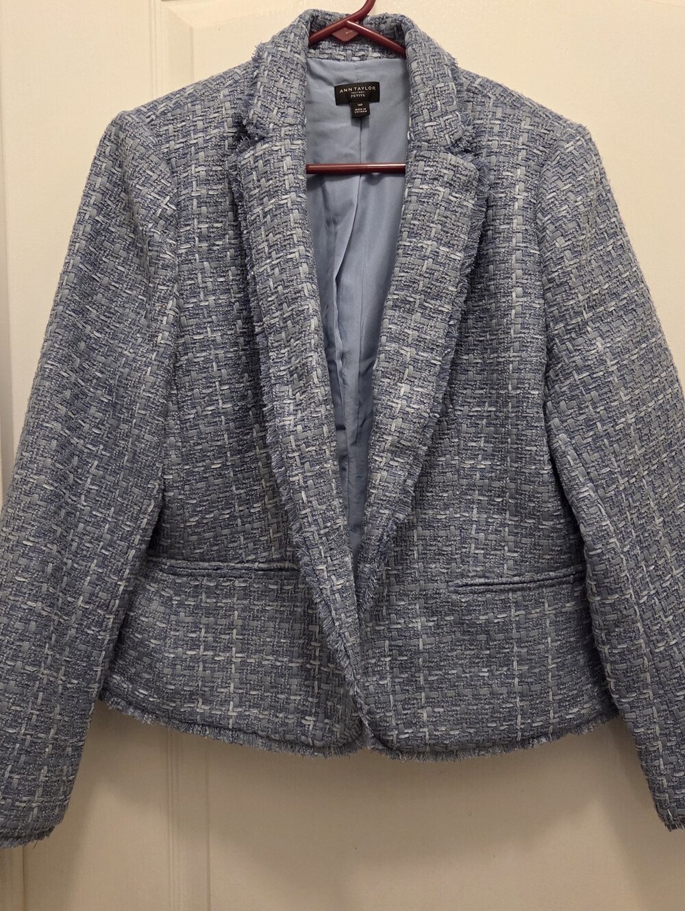 ANN TAYLOR factory petite women's size 14P blazer coat outerwear top blue white